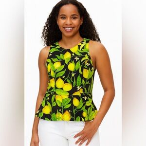 Alexia Admor Lemon Print Peplum Top Size Small Citrus Fruit Blouse